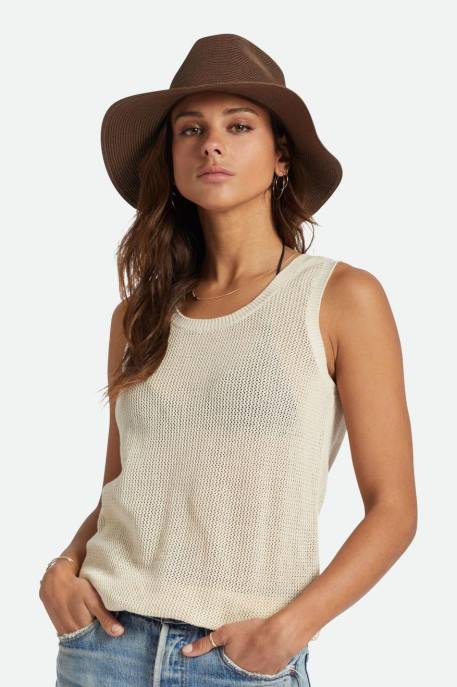 Men Brixton Dark Earth Wesley Straw Packable Fedora Accessories