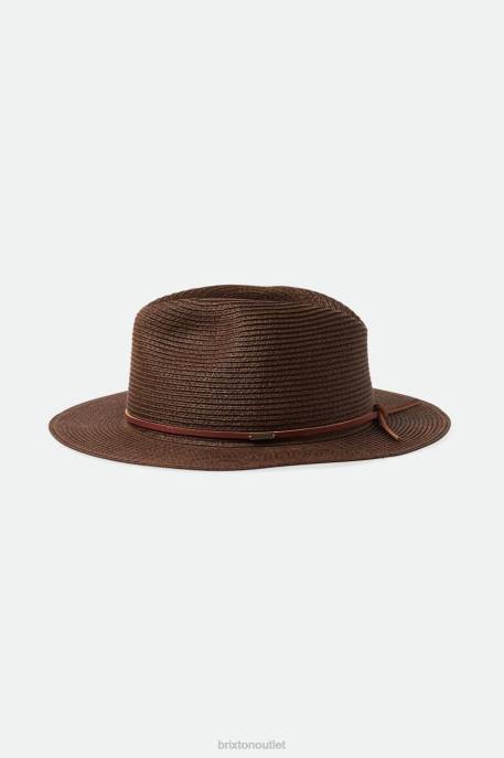 Men Brixton Dark Earth Wesley Straw Packable Fedora Accessories