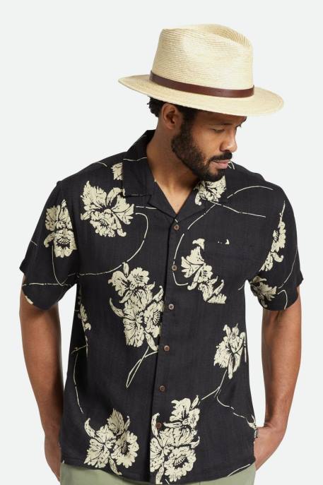 Men Brixton Natural/Brown Messer Straw Fedora Accessories