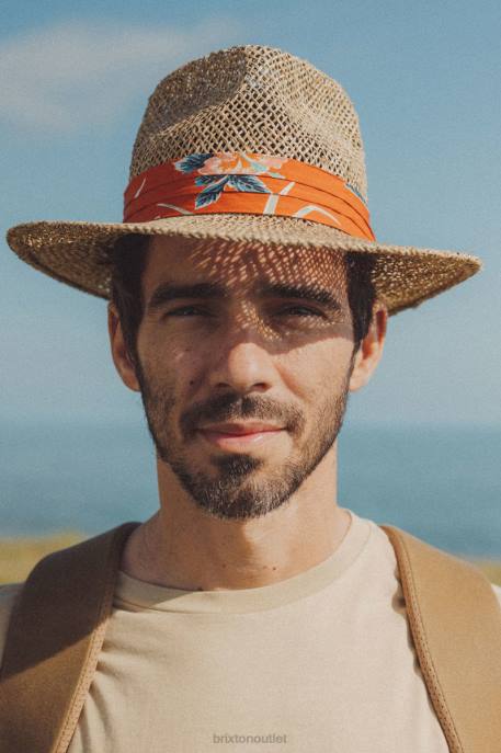 Men Brixton Natural/Burnt Red Aloha Straw Fedora Accessories