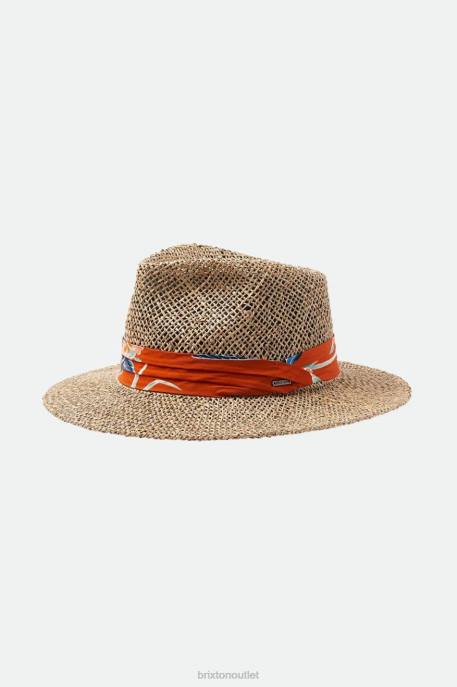 Men Brixton Natural/Burnt Red Aloha Straw Fedora Accessories