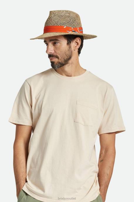 Men Brixton Natural/Burnt Red Aloha Straw Fedora Accessories