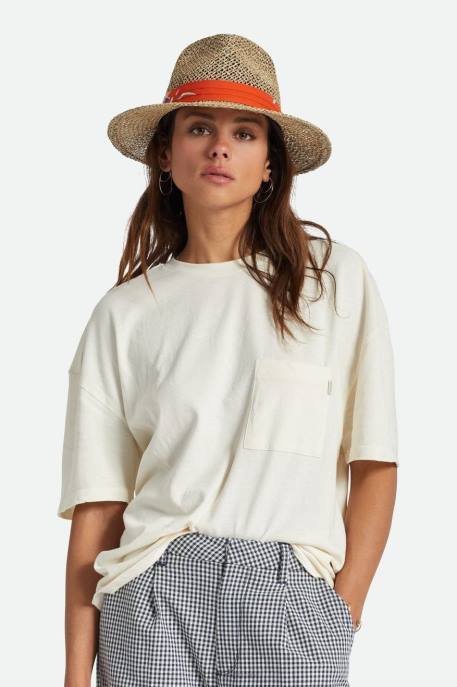 Men Brixton Natural/Burnt Red Aloha Straw Fedora Accessories