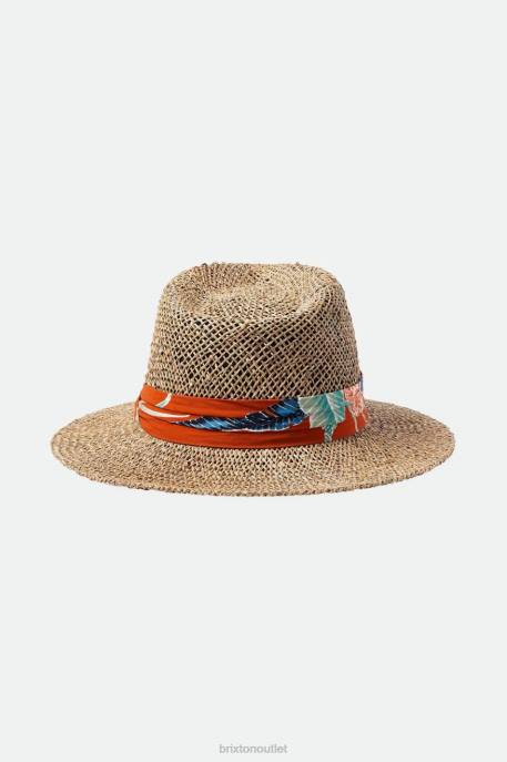 Men Brixton Natural/Burnt Red Aloha Straw Fedora Accessories
