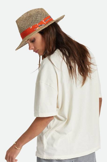 Men Brixton Natural/Burnt Red Aloha Straw Fedora Accessories