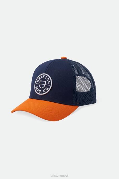 Men Brixton Washed Navy/Paradise Orange Crest Netplus MP Trucker Hat Accessories