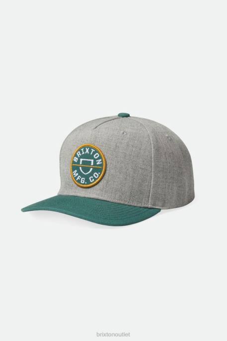 Men Brixton Dark Heather Grey/Dark Green Crest C MP Snapback Accessories
