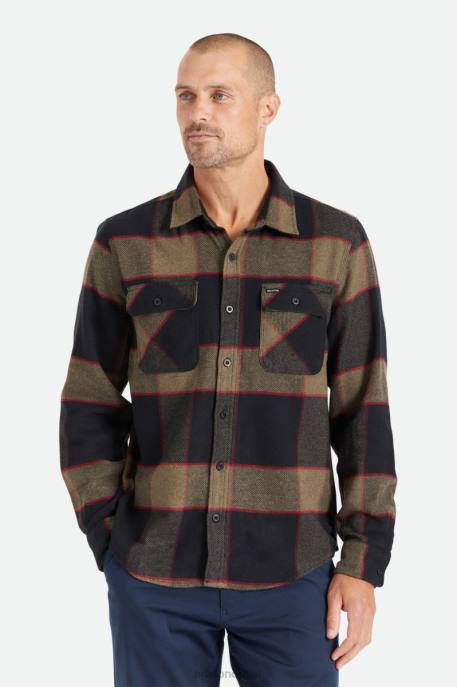 Men Brixton Heather Grey/Charcoal Bowery L/S Flannel Apparel