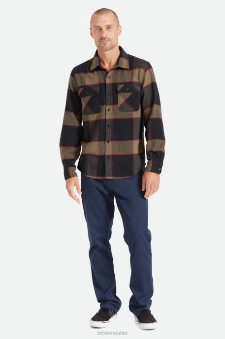 Men Brixton Heather Grey/Charcoal Bowery L/S Flannel Apparel