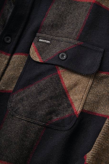Men Brixton Heather Grey/Charcoal Bowery L/S Flannel Apparel