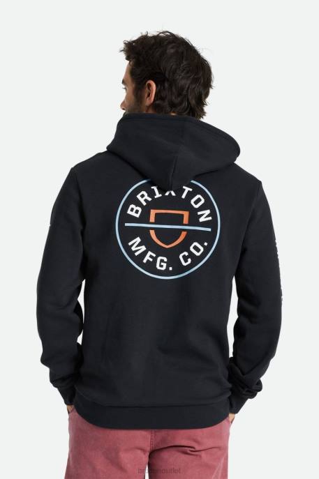 Men Brixton Black/Dusty Blue/Burnt Red Crest Hood Apparel
