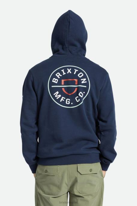Men Brixton Washed Navy/White/Mineral Grey Crest Hood Apparel