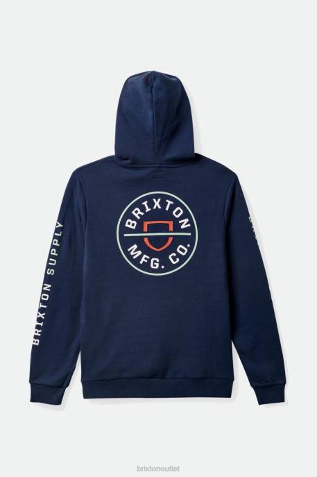 Men Brixton Washed Navy/White/Mineral Grey Crest Hood Apparel
