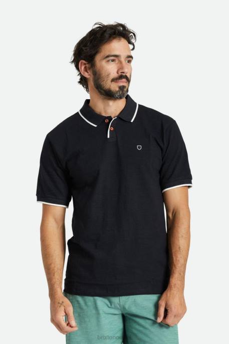 Men Brixton Washed Black/Off White Proper Slub S/S Polo Apparel