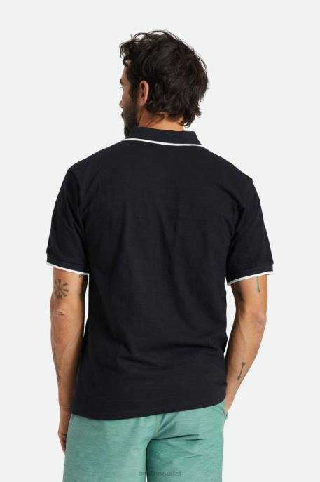 Men Brixton Washed Black/Off White Proper Slub S/S Polo Apparel