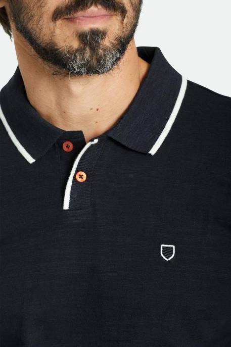 Men Brixton Washed Black/Off White Proper Slub S/S Polo Apparel