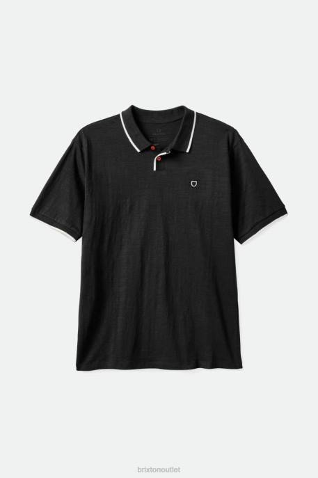 Men Brixton Washed Black/Off White Proper Slub S/S Polo Apparel
