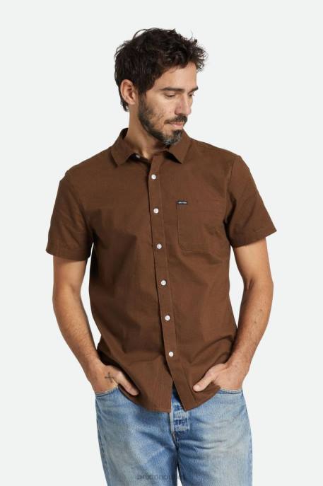 Men Brixton Dark Earth Charter Textured Weave S/S Shirt Apparel