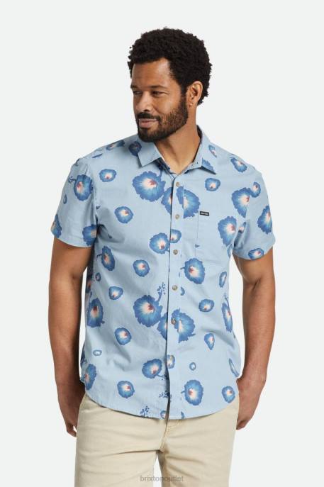 Men Brixton Dusty Blue/Pacific Blue/Coral Pink Charter Print S/S Woven Shirt Apparel