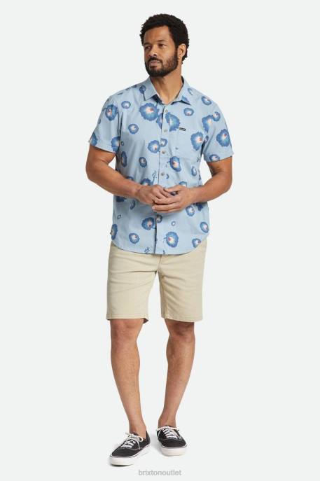 Men Brixton Dusty Blue/Pacific Blue/Coral Pink Charter Print S/S Woven Shirt Apparel