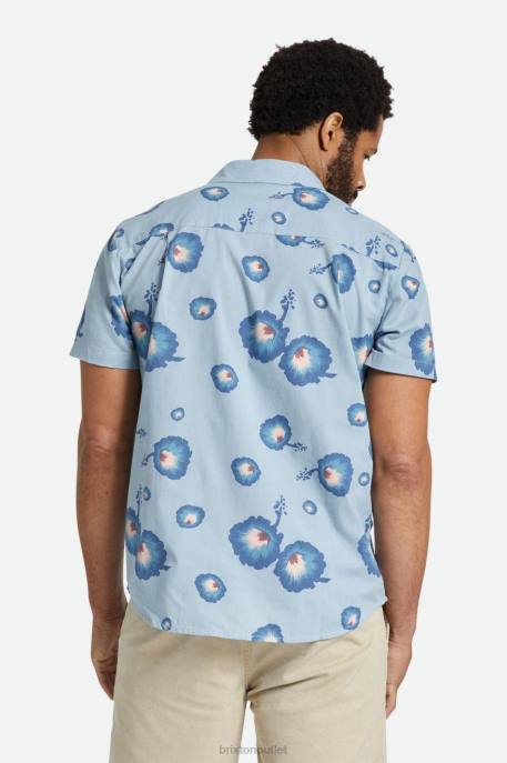 Men Brixton Dusty Blue/Pacific Blue/Coral Pink Charter Print S/S Woven Shirt Apparel