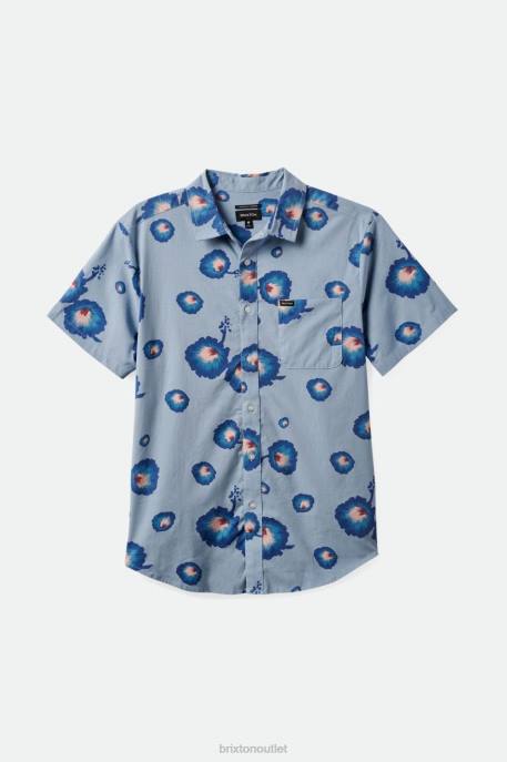 Men Brixton Dusty Blue/Pacific Blue/Coral Pink Charter Print S/S Woven Shirt Apparel