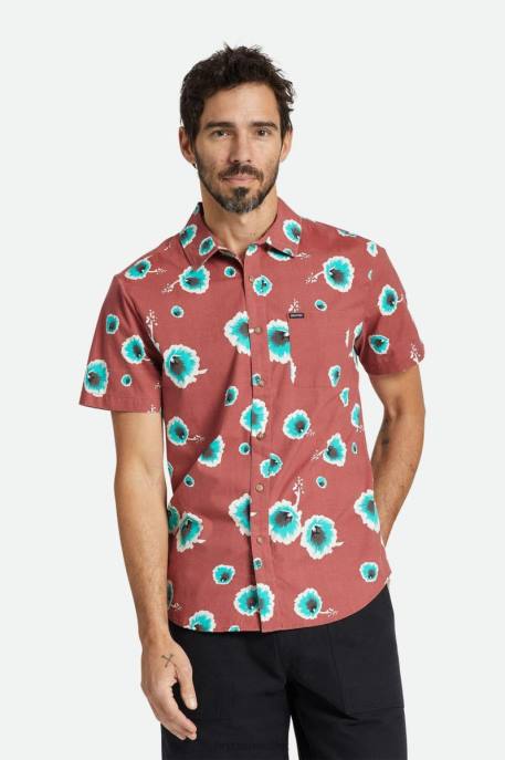 Men Brixton Dusty Cedar/Off White/Jade Charter Print S/S Shirt Apparel