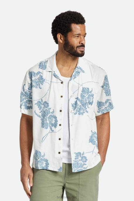 Men Brixton Off White/Dusty Blue Bunker Slub S/S Woven Shirt Apparel
