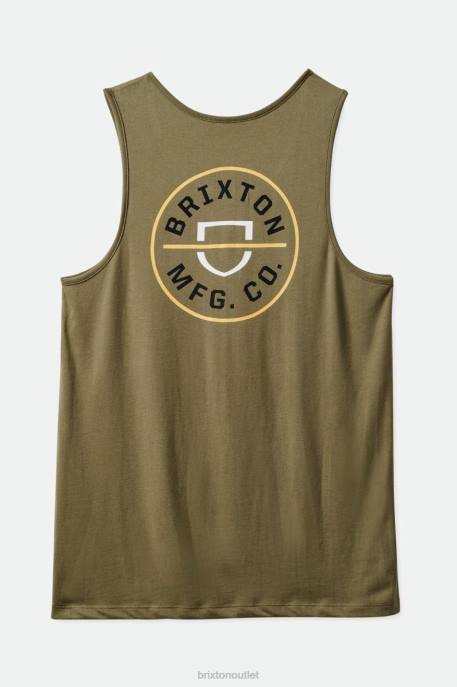 Men Brixton Olive Surplus Crest Tank Top Apparel