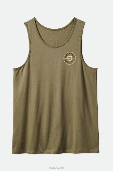 Men Brixton Olive Surplus Crest Tank Top Apparel