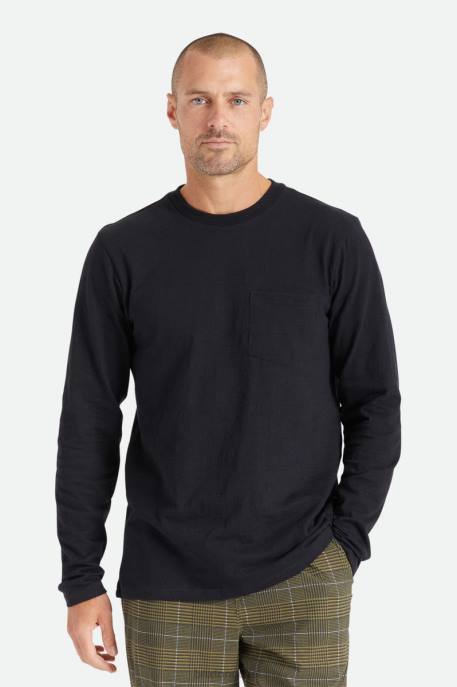 Men Brixton Black Basic Slub L/S Pocket Tee Apparel