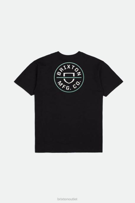Men Brixton Black/Off White/Jade Crest II S/S Standard Tee Apparel