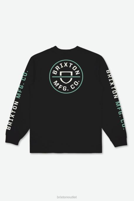 Men Brixton Black/Off White/Jade Crest L/S Tee Apparel
