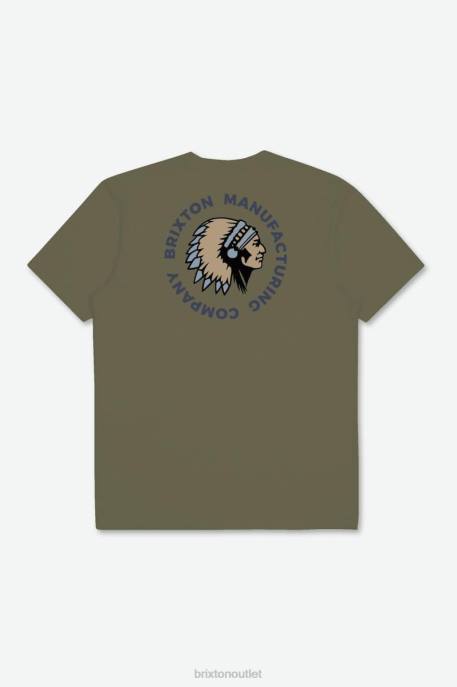 Men Brixton Olive Surplus/Dusty Blue Garment Dye Rival Stamp S/S Standard Tee Apparel