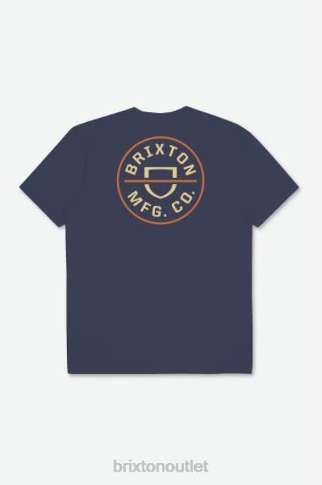 Men Brixton Washed Navy/Straw/Paradise Orange Crest II S/S Standard Tee Apparel