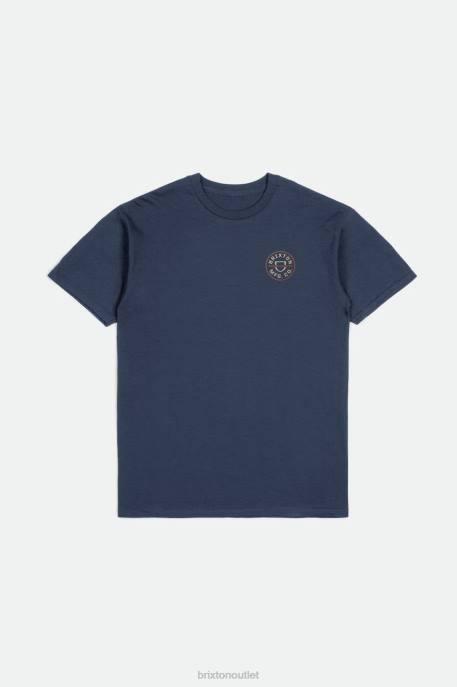 Men Brixton Washed Navy/Straw/Paradise Orange Crest II S/S Standard Tee Apparel