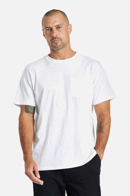 Men Brixton White Premium Cotton S/S Pocket Tee Apparel