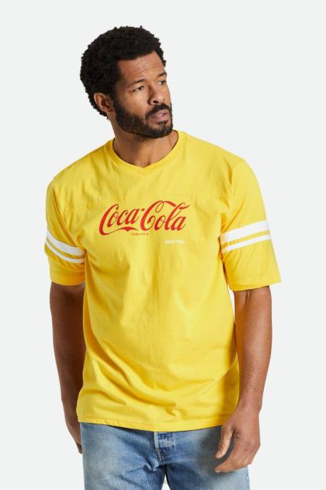 Men Brixton Yellow Coca-Cola Classic Football Tee Apparel
