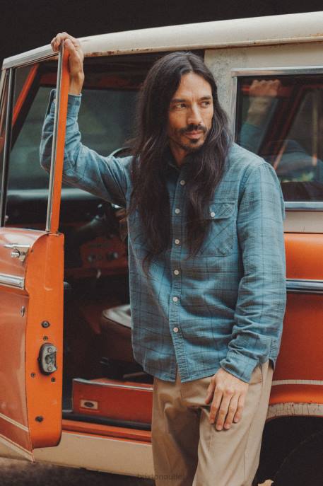 Men Brixton Blue Heaven/Gunmetal Bowery Summer Weight L/S Woven Apparel