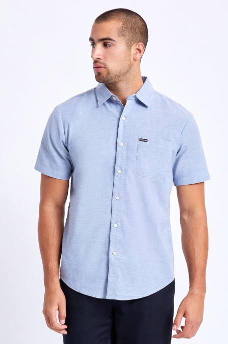 Men Brixton Light Blue Chambray Charter Oxford S/S Woven Apparel