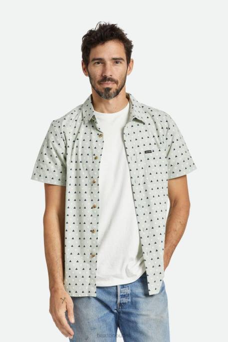Men Brixton Mineral Grey/Washed Navy/Off White Charter Print S/S Woven Apparel