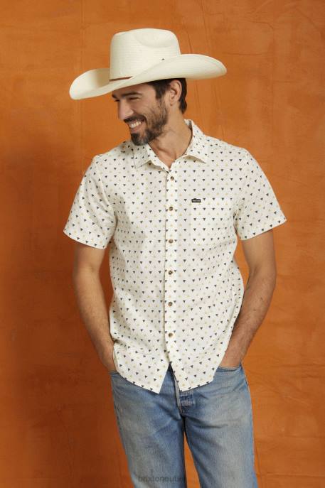 Men Brixton Off White/Straw/Dark Earth Charter Print S/S Woven Apparel