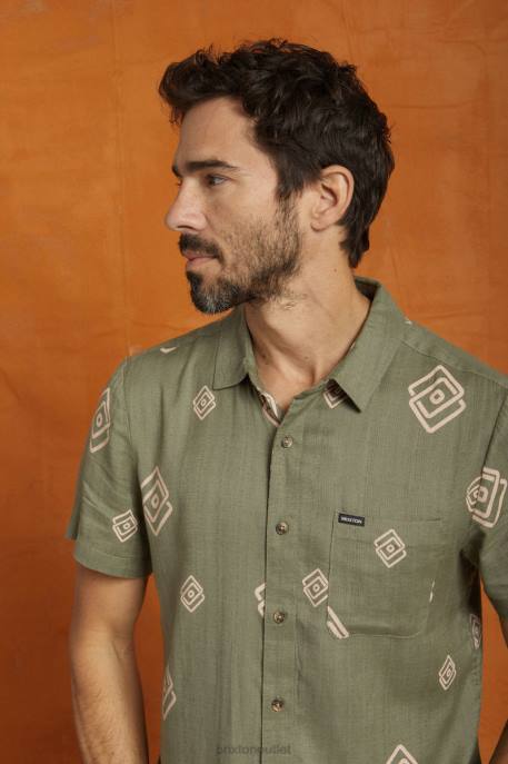 Men Brixton Olive Surplus/Coral Pink Charter Slub S/S Woven Apparel