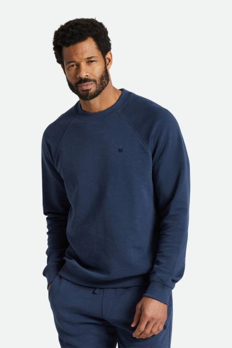 Men Brixton Washed Navy Slub French Terry Crew Apparel