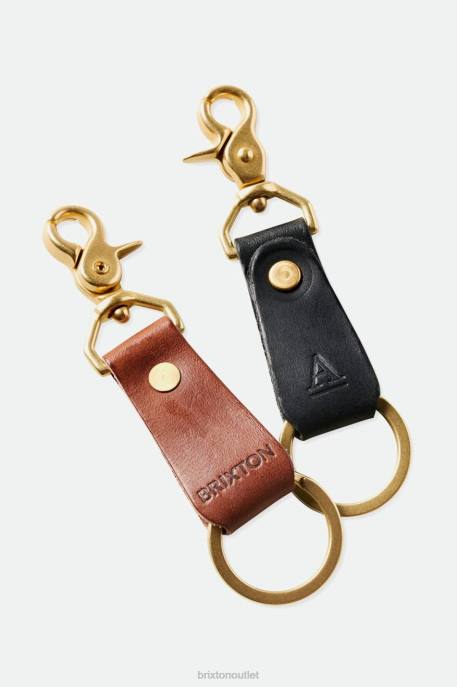 Unisex Brixton x Artifact Brown Leather Key Clip Accessories