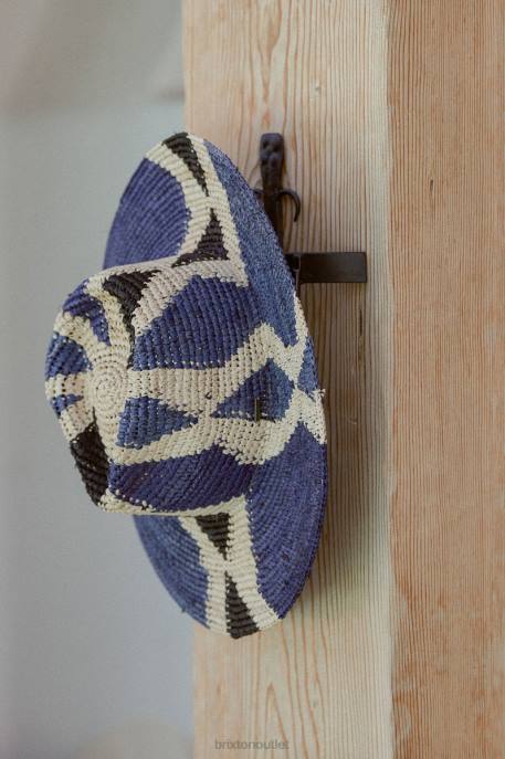 Women Brixton Natural/Blues Madeira Pattern Straw Hat Accessories