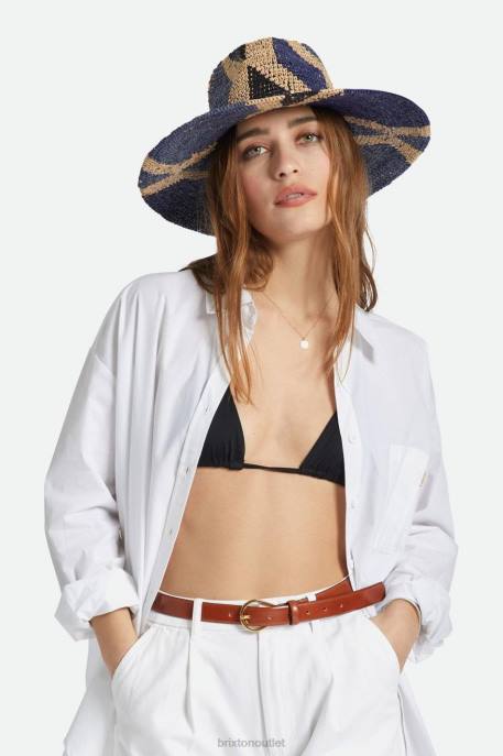 Women Brixton Natural/Blues Madeira Pattern Straw Hat Accessories