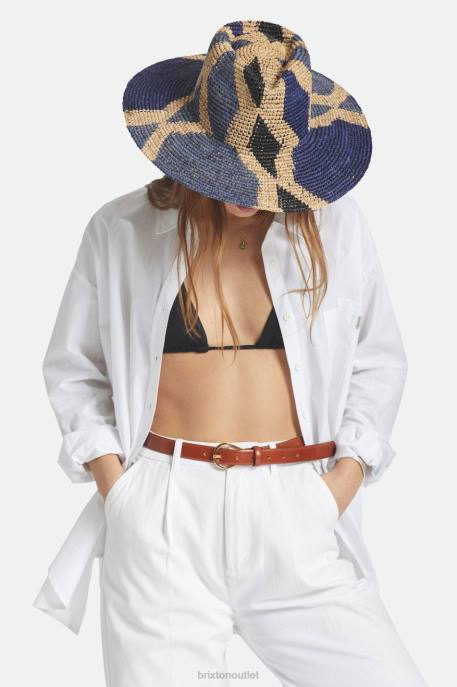 Women Brixton Natural/Blues Madeira Pattern Straw Hat Accessories