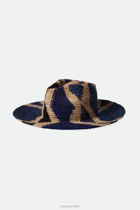 Women Brixton Natural/Blues Madeira Pattern Straw Hat Accessories