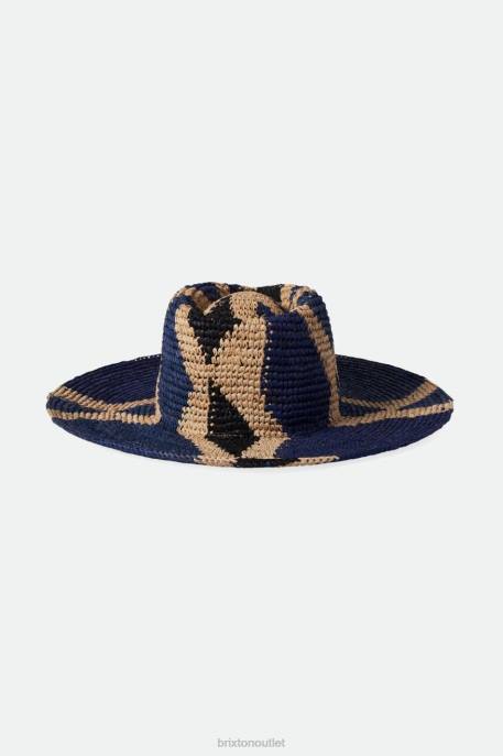 Women Brixton Natural/Blues Madeira Pattern Straw Hat Accessories